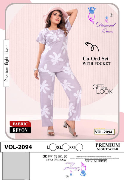 Rayon Print Diamond Queen Co Ord Set Wholesale Rate