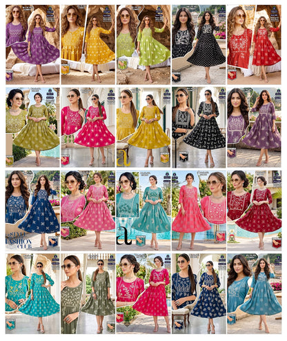 Rayon Series 12 Velley Anarkali Kurtis Exporter Ahmedabad