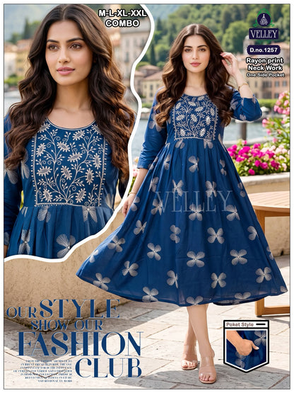 Rayon Series 12 Velley Anarkali Kurtis Exporter Ahmedabad