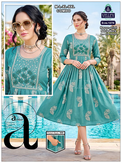 Rayon Series 12 Velley Anarkali Kurtis Exporter Ahmedabad