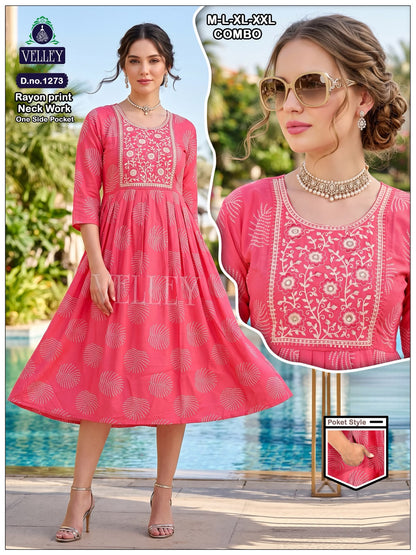 Rayon Series 12 Velley Anarkali Kurtis Exporter Ahmedabad