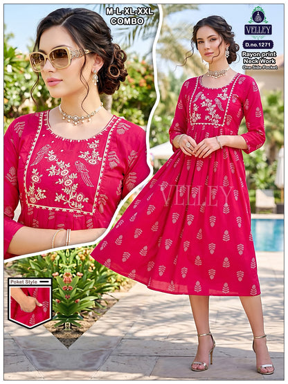 Rayon Series 12 Velley Anarkali Kurtis Exporter Ahmedabad