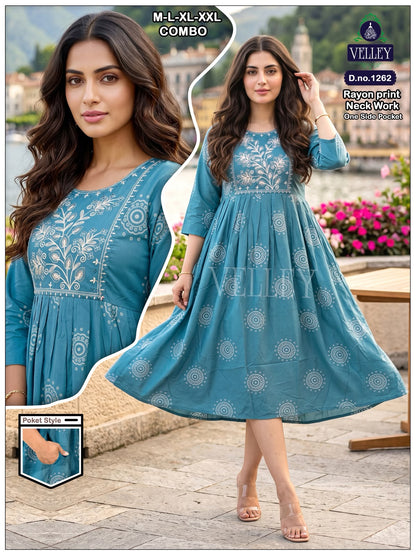 Rayon Series 12 Velley Anarkali Kurtis Exporter Ahmedabad