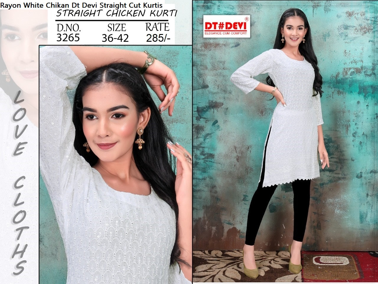 Rayon White Chikan Dt Devi Straight Cut Kurtis Wholesale Price