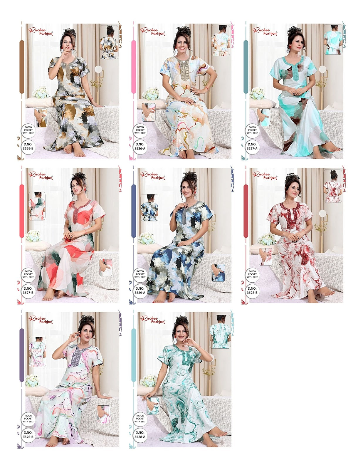 Rayon With Belt 3007 Ruchee Fashion Night Gowns Wholesale