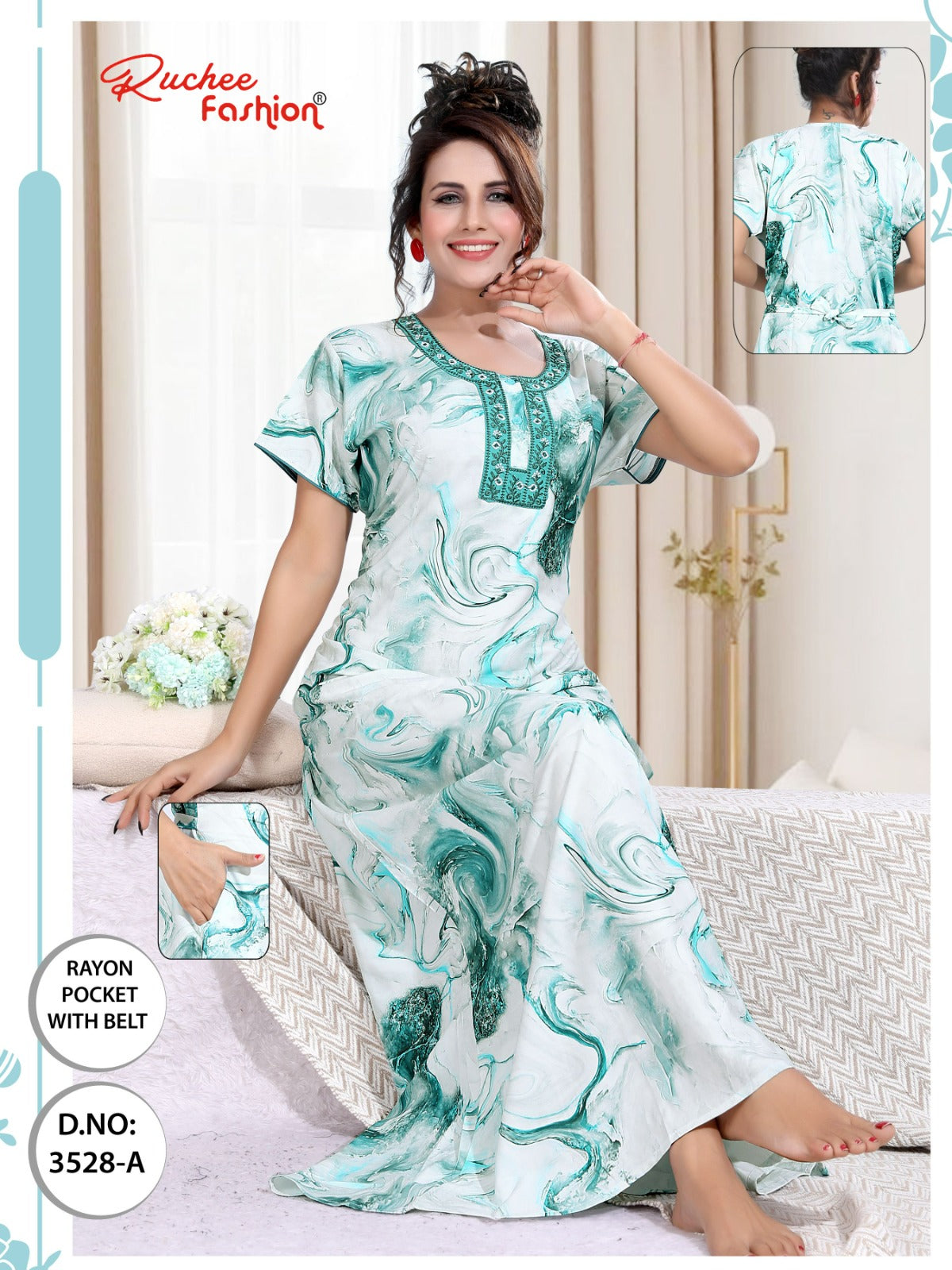 Rayon With Belt 3007 Ruchee Fashion Night Gowns Wholesale