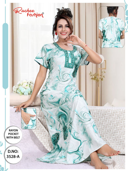 Rayon With Belt 3007 Ruchee Fashion Night Gowns Wholesale