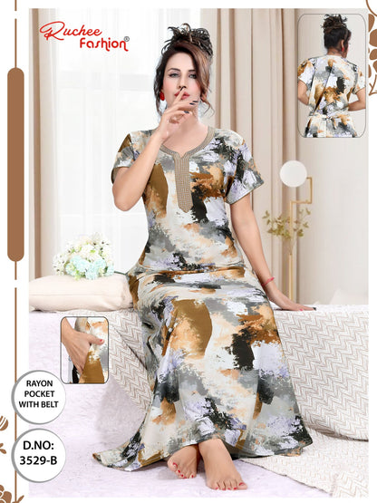 Rayon With Belt 3007 Ruchee Fashion Night Gowns Wholesale