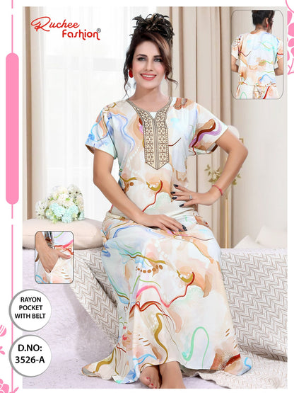 Rayon With Belt 3007 Ruchee Fashion Night Gowns Wholesale