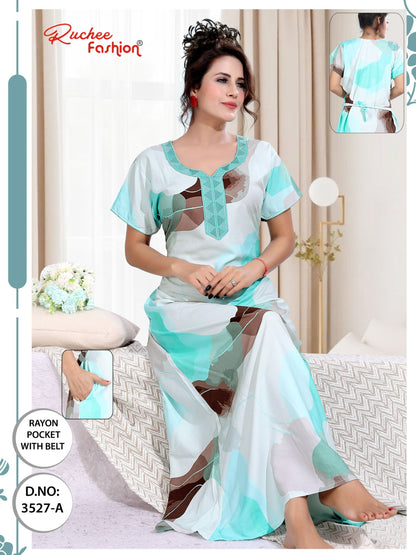 Rayon With Belt 3007 Ruchee Fashion Night Gowns Wholesale