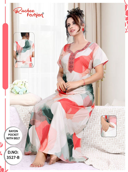 Rayon With Belt 3007 Ruchee Fashion Night Gowns Wholesale