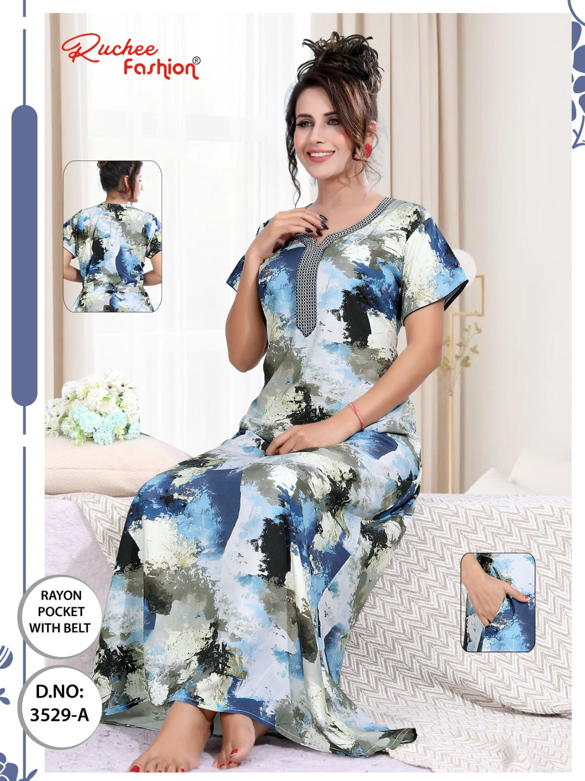 Rayon With Belt 3007 Ruchee Fashion Night Gowns Wholesale