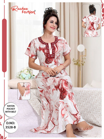 Rayon With Belt 3007 Ruchee Fashion Night Gowns Wholesale