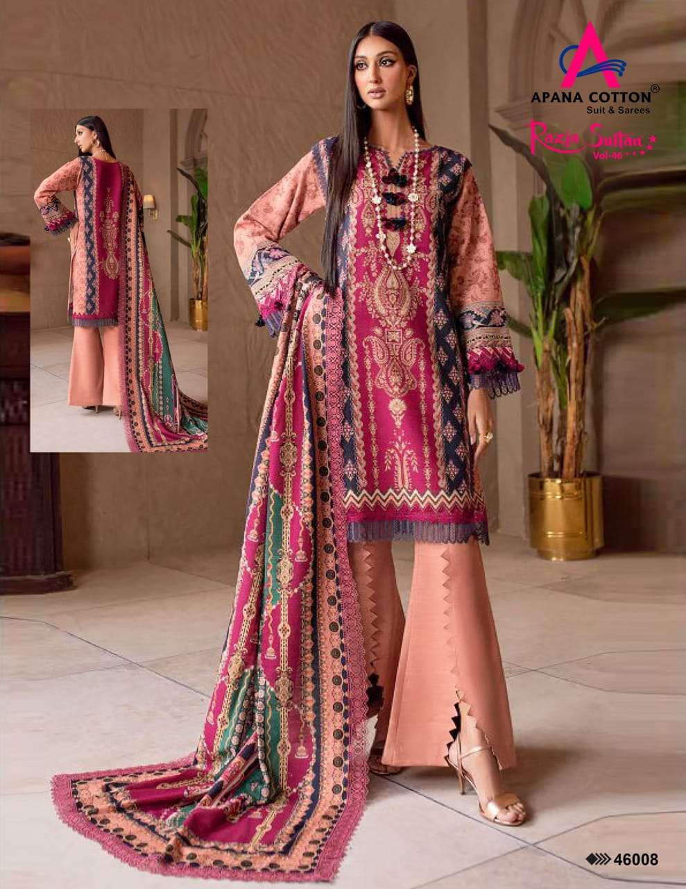 Razia Sultan Vol 46 Apana Cotton Karachi Salwar Suits Wholesaler India