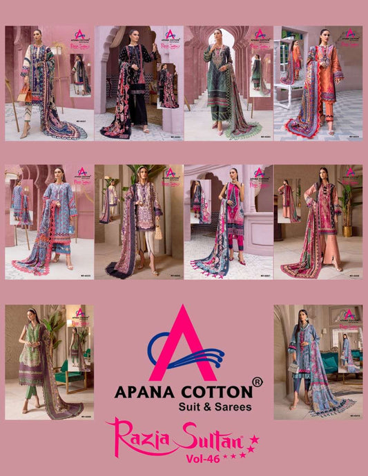 Razia Sultan Vol 46 Apana Cotton Karachi Salwar Suits Wholesaler India