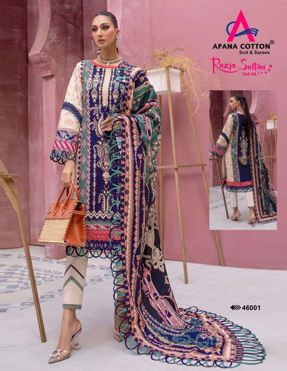 Razia Sultan Vol 46 Apana Cotton Karachi Salwar Suits Wholesaler India