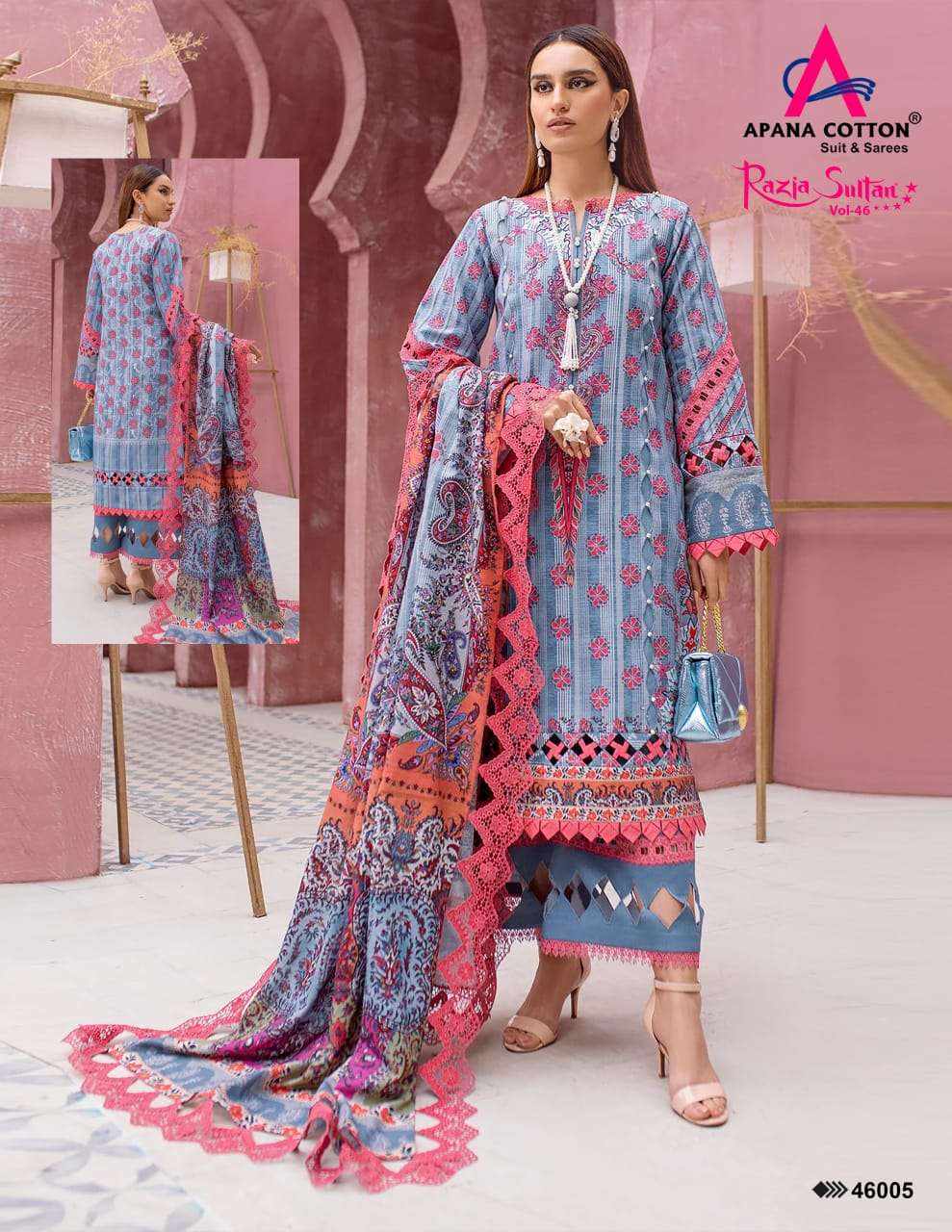 Razia Sultan Vol 46 Apana Cotton Karachi Salwar Suits Wholesaler India