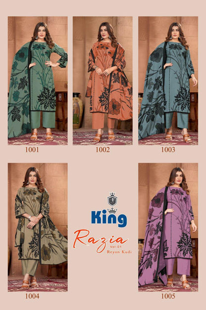 Razia Vol 1 King Rayon Pant Style Suits Supplier Ahmedabad