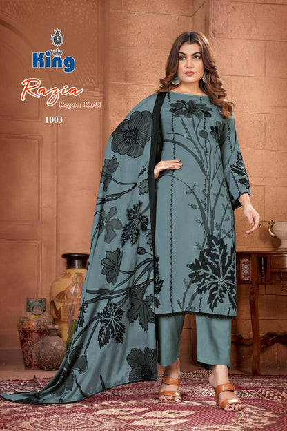 Razia Vol 1 King Rayon Pant Style Suits Supplier Ahmedabad