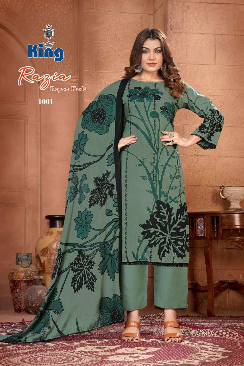 Razia Vol 1 King Rayon Pant Style Suits Supplier Ahmedabad