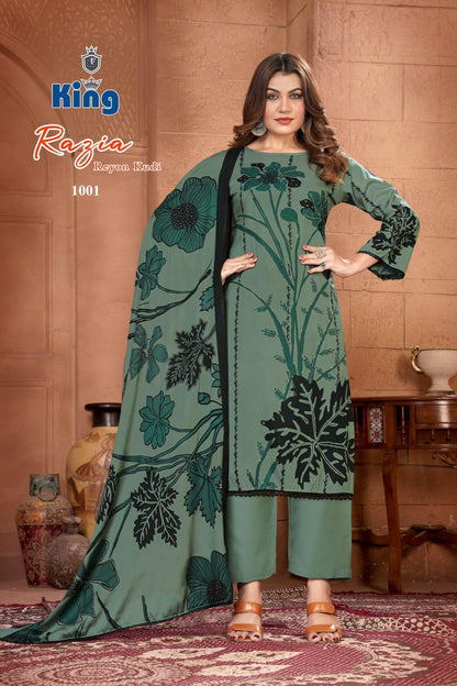 Razia Vol 1 King Rayon Pant Style Suits Supplier Ahmedabad