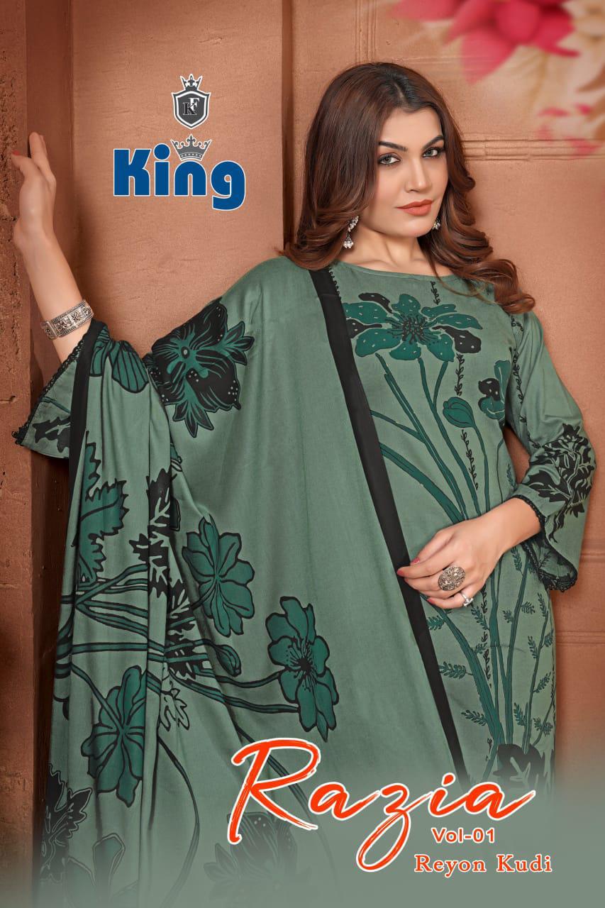 Razia Vol 1 King Rayon Pant Style Suits Supplier Ahmedabad