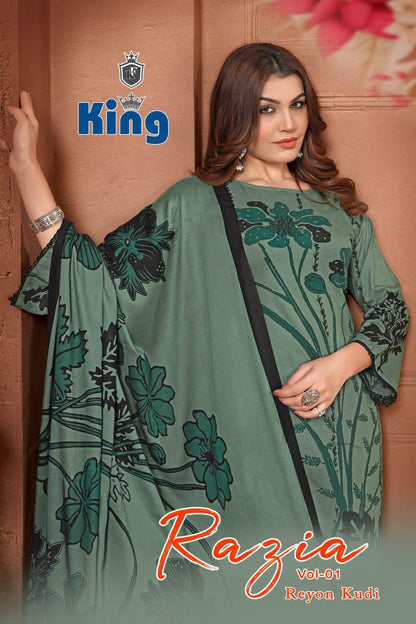 Razia Vol 1 King Rayon Pant Style Suits Supplier Ahmedabad