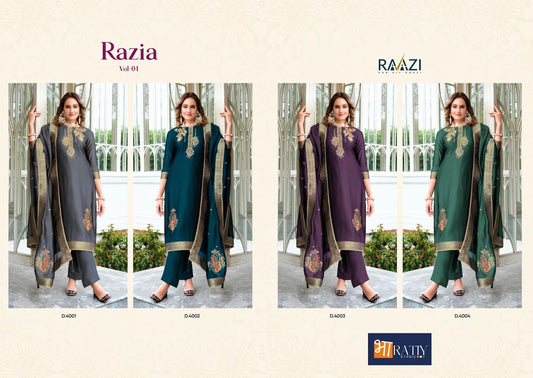 Razia Vol 4 Raazi Woven Silk Pant Style Suits Wholesaler India