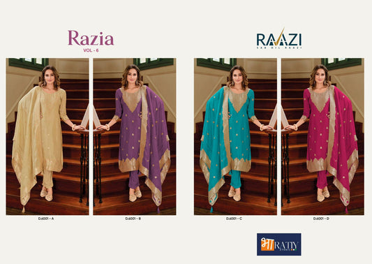 Razia Vol 6 Raazi Silk Jacquard Pant Style Suits Exporter India