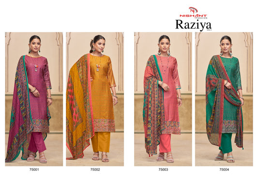 Raziya Vol 4 Nishant Fashion Viscose Muslin Pant Style Suits Wholesale Price