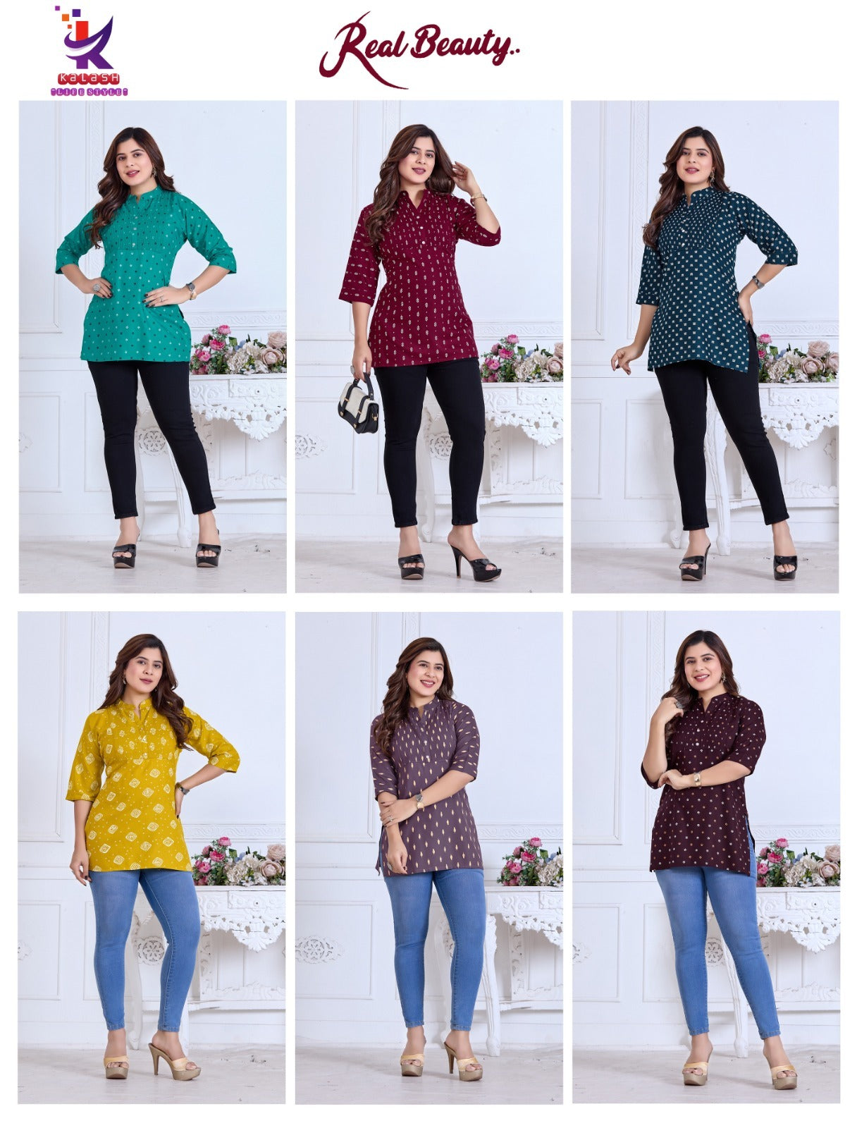 Real Beauty Mlm Kalash Lifestyle Rayon 14Kg Short Kurtis Supplier Gujarat