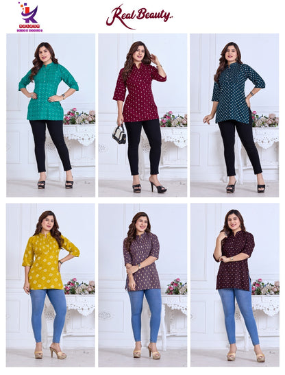 Real Beauty Mlm Kalash Lifestyle Rayon 14Kg Short Kurtis Supplier Gujarat