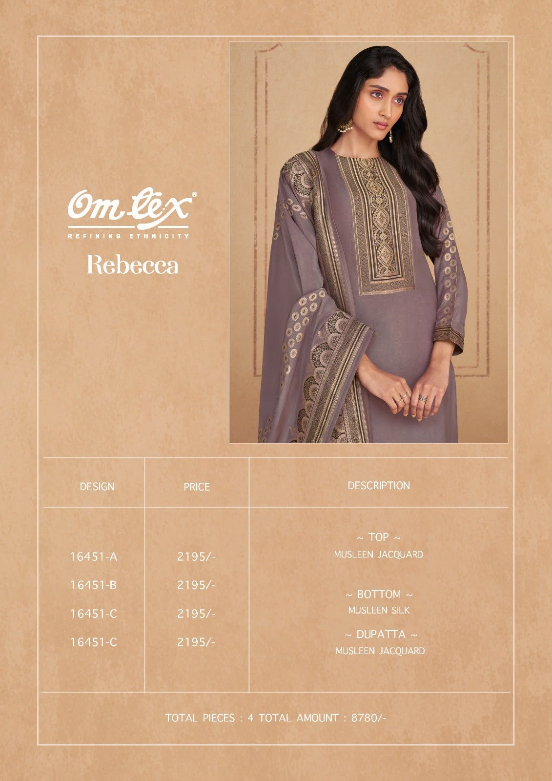 Rebecca Omtex Muslin Jacquard Pant Style Suits Exporter India