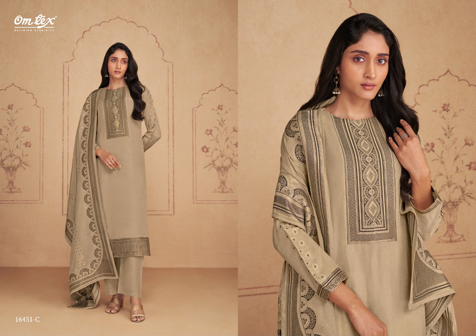 Rebecca Omtex Muslin Jacquard Pant Style Suits Exporter India