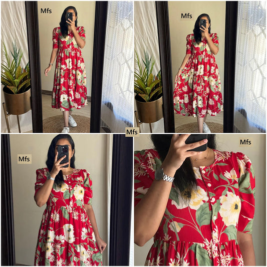 Red Floral Mfs Rayon One Piece Supplier Ahmedabad