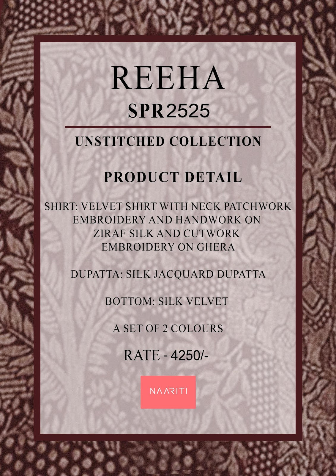 Reeha Naariti Velvet Suits Wholesaler India
