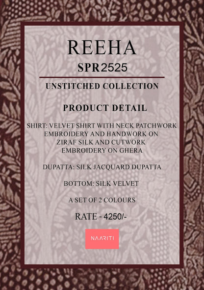 Reeha Naariti Velvet Suits Wholesaler India