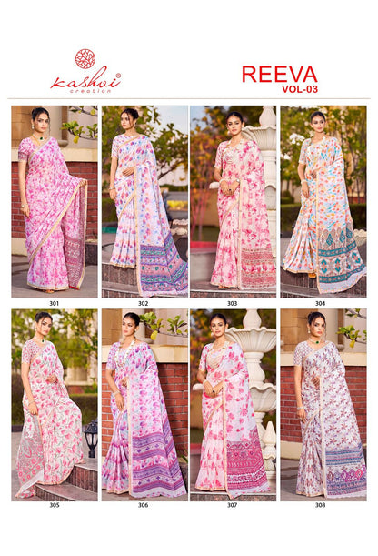 Reeva Vol 3 Kashvi Creation Dull Moss Sarees Wholesale Price