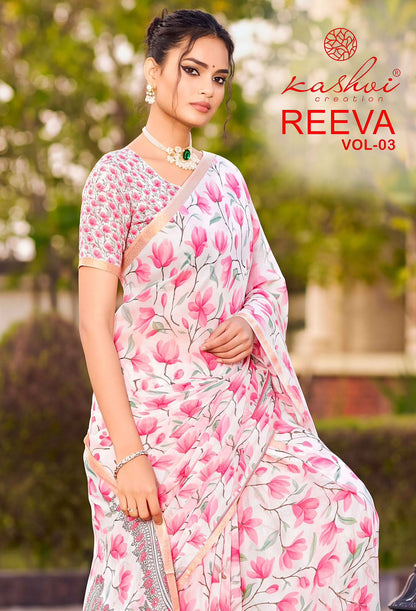 Reeva Vol 3 Kashvi Creation Dull Moss Sarees Wholesale Price