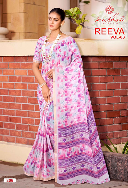 Reeva Vol 3 Kashvi Creation Dull Moss Sarees Wholesale Price