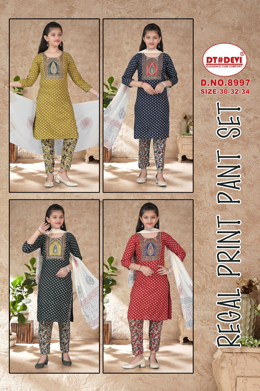 Regal Print Dn 8997 Dt Devi Cotton Girls Readymade Pant Suits Wholesaler
