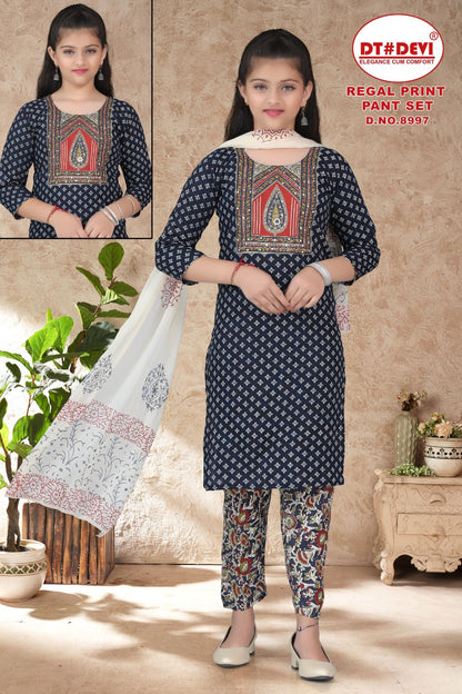 Regal Print Dn 8997 Dt Devi Cotton Girls Readymade Pant Suits Wholesaler