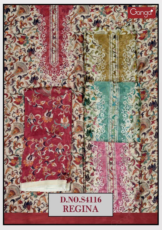 Regina 4116 Ganga Pure Bemberg Pant Style Suits Wholesaler Ahmedabad