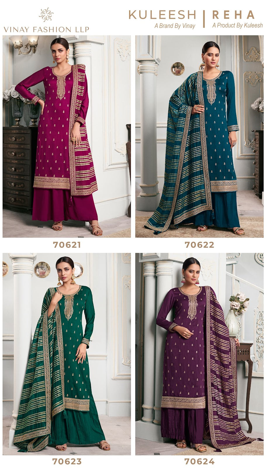 Reha Vinay Fashion Llp Silk Georgette Plazzo Style Suits Wholesaler India