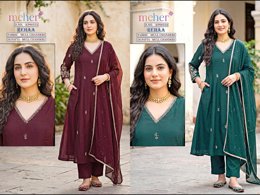 Rehaa Meher Chanderi Readymade Anarkali Suits Exporter India