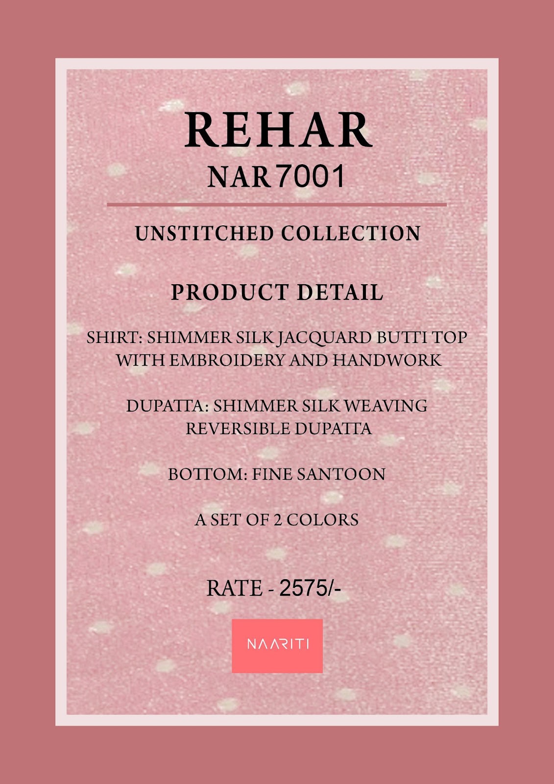 Rehar Naariti Pant Style Suits Wholesale Price