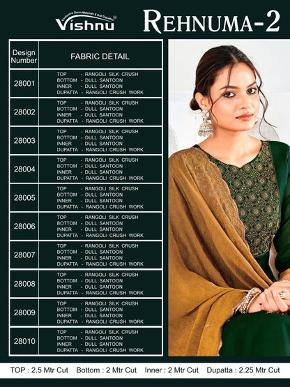Rehnuma 2 Vishnu Impex Silk Pant Style Suits Supplier India
