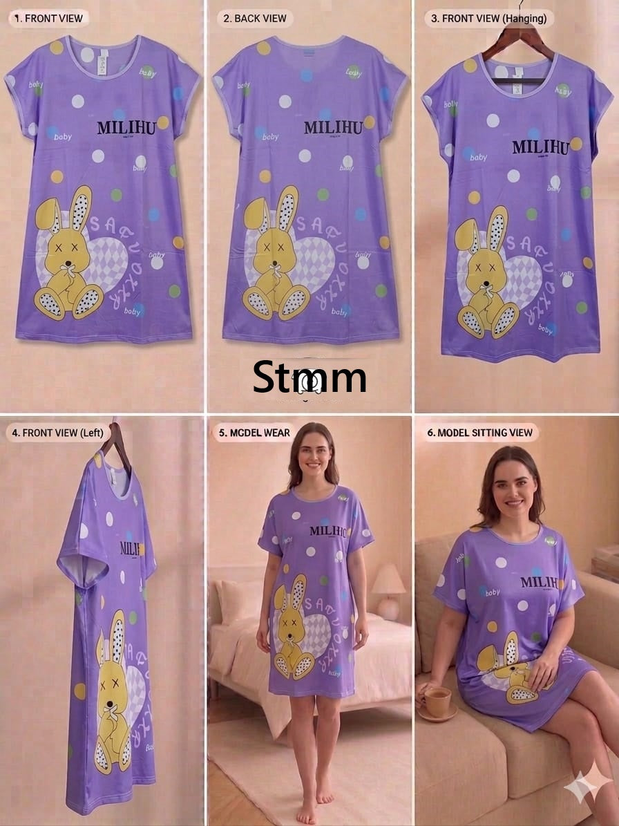 Relaxed Fit 2 Stmm Imported Short Night Gown Supplier Gujarat