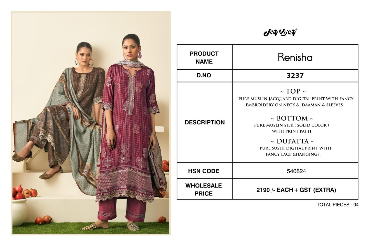 Renisha Jay Vijay Muslin Jacquard Pant Style Suits Manufacturer Ahmedabad