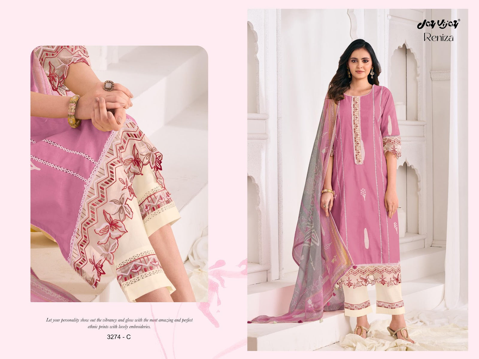 Reniza 3274 Jay Vijay Pure Cotton Pant Style Suits Exporter